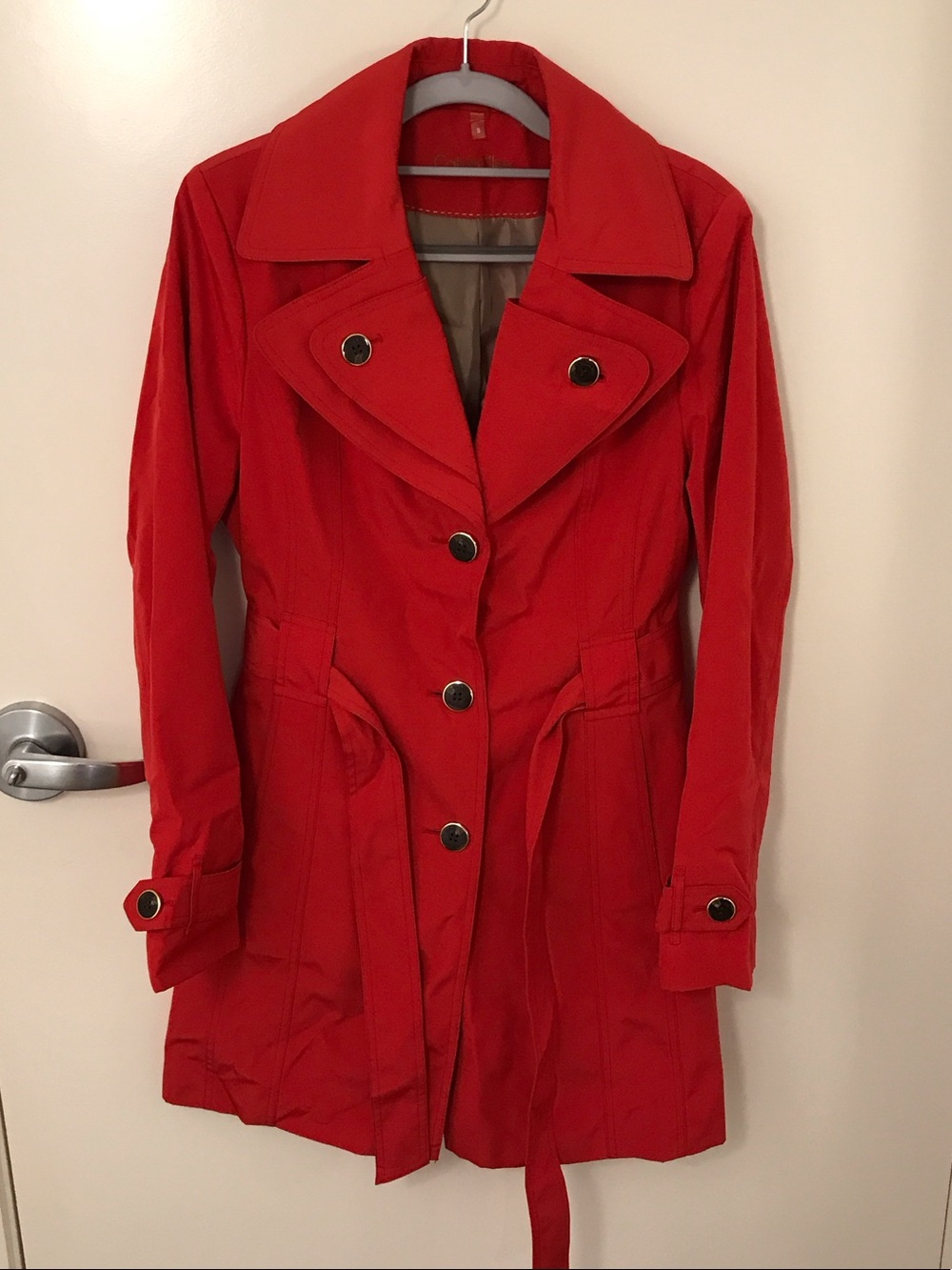 Calvin Klein Red Trench Coat with Waist Tie